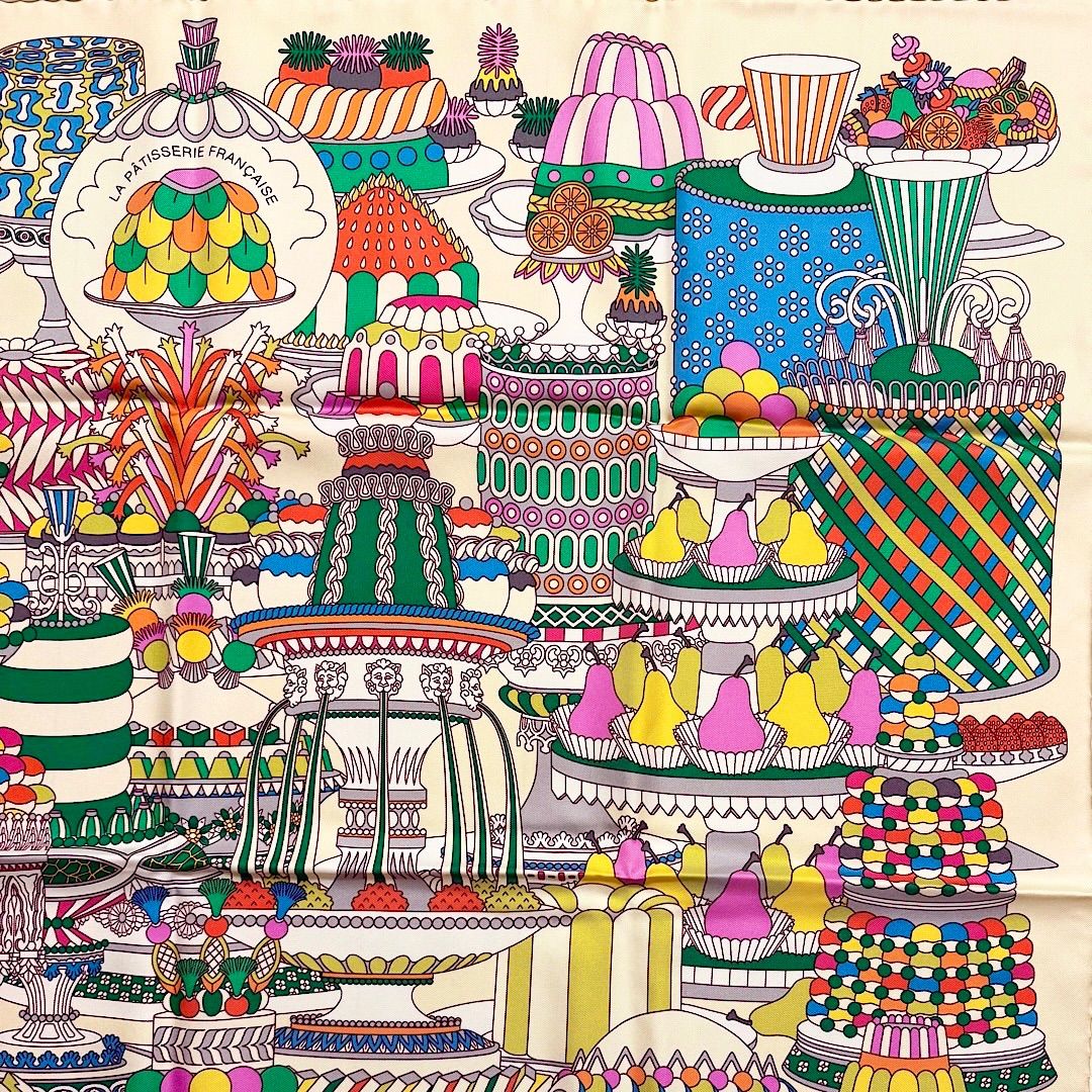 美品 可愛い マルチカラー エルメス シルクスカーフ カレ90