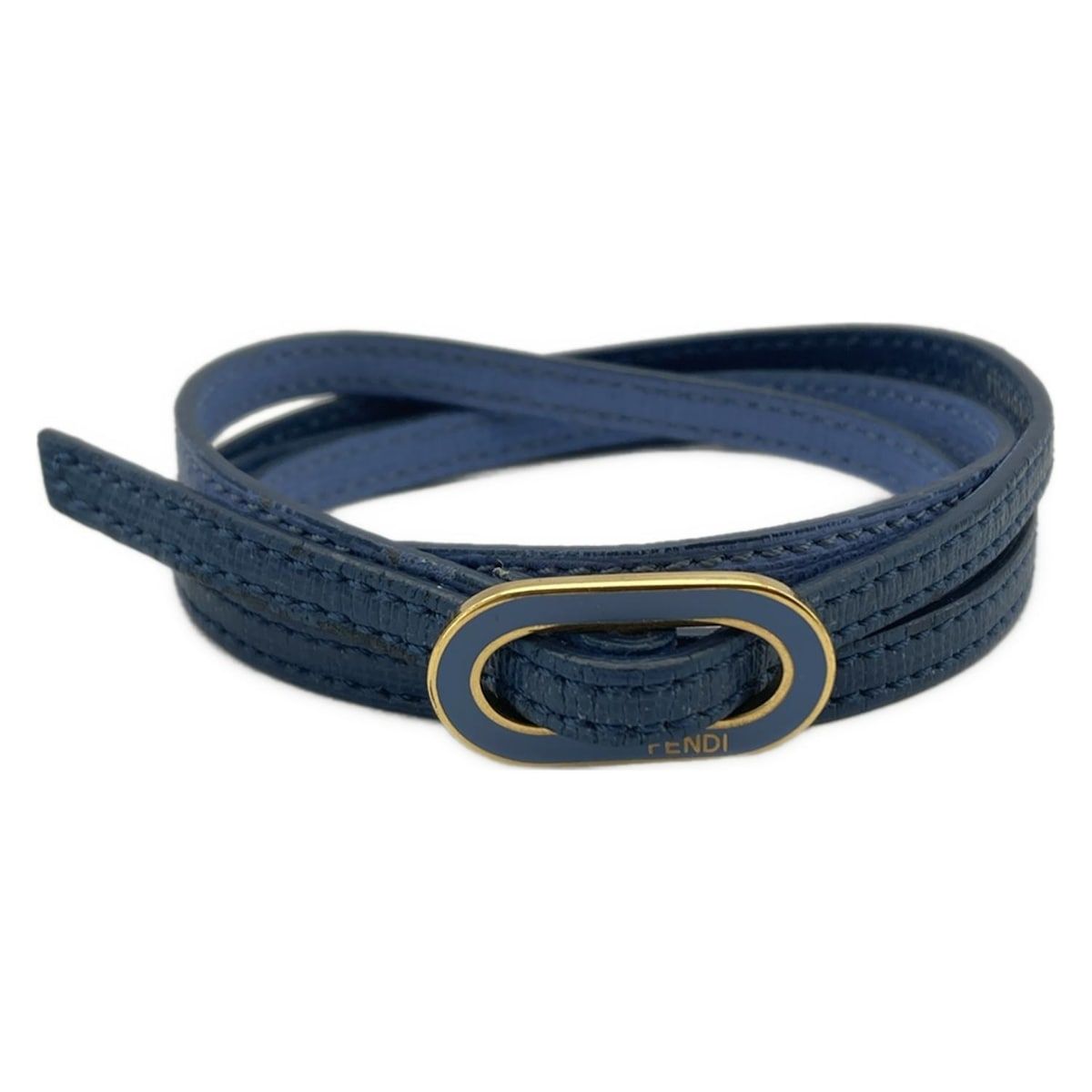 FENDI(フェンディ) ブレスレット美品 レザー ブルー×ゴールド FENDI