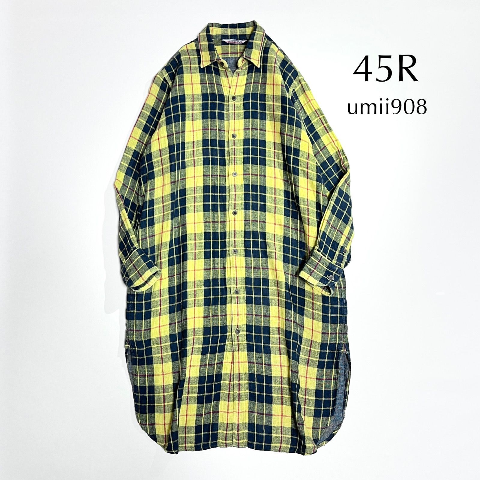 45rpm & シャツワンピース 1 / 45R umii908 umii908 シャツワンピース ガーゼ素材 チェック ブルー サイズ3 【公式