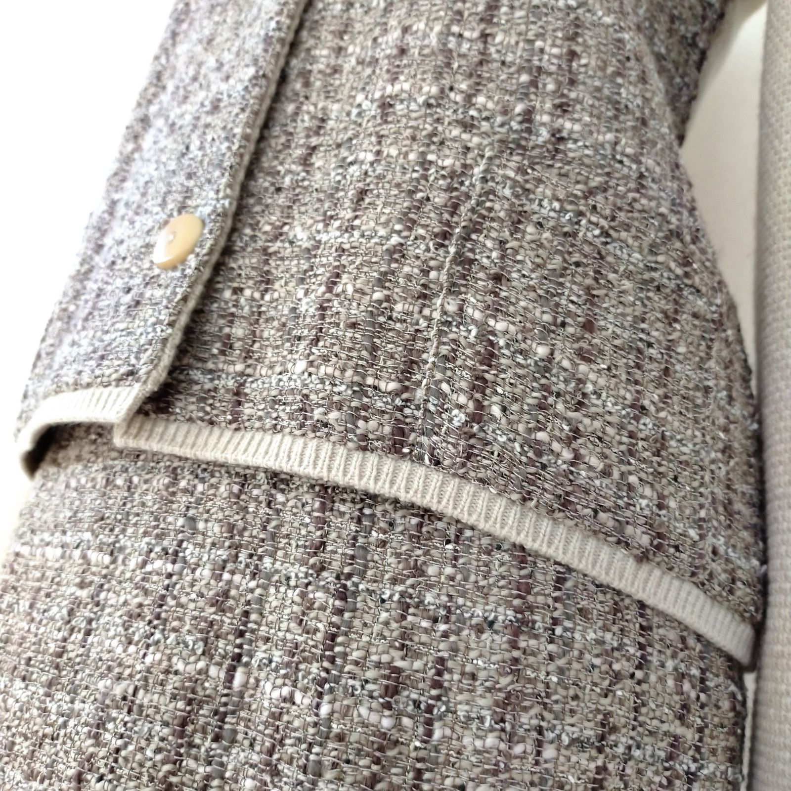 未使用に近い MaxMara 最高級白タグ ツイードニットセットアップ 9号