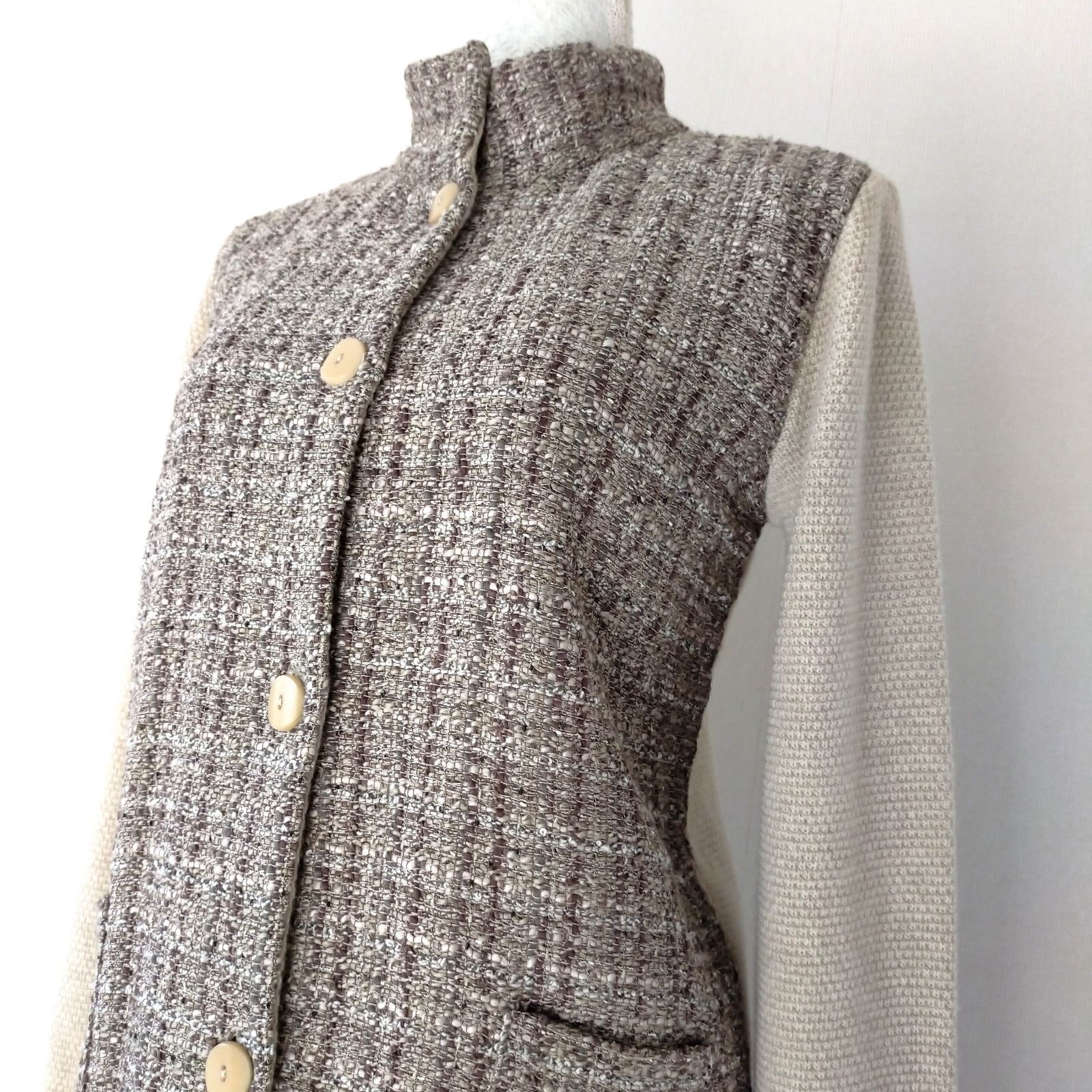 未使用に近い MaxMara 最高級白タグ ツイードニットセットアップ 9号