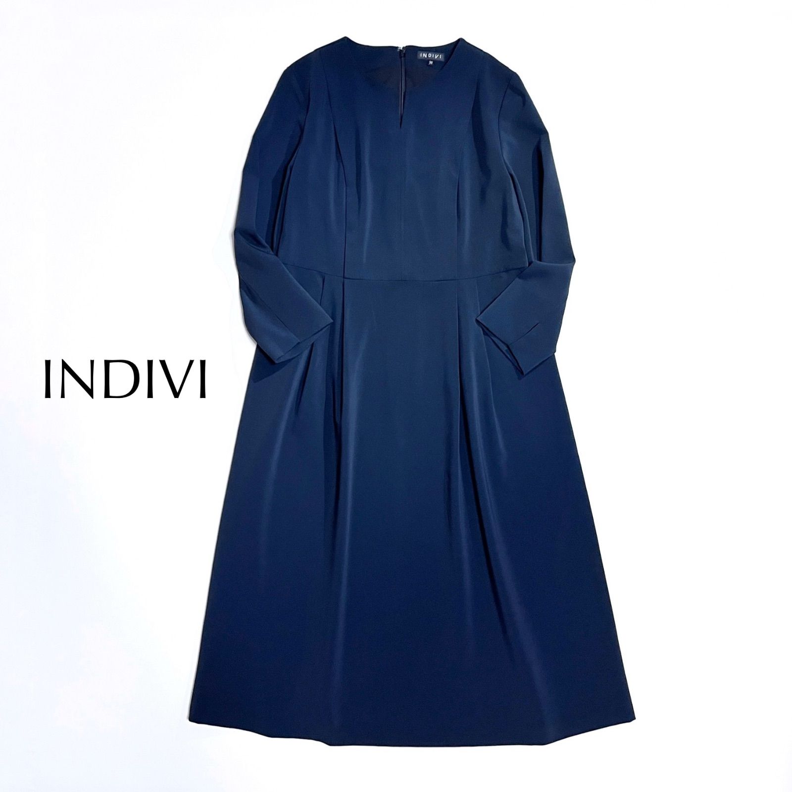 cY92 INDIVI 洗える フィット＆フレア ストレッチワンピース ロング 