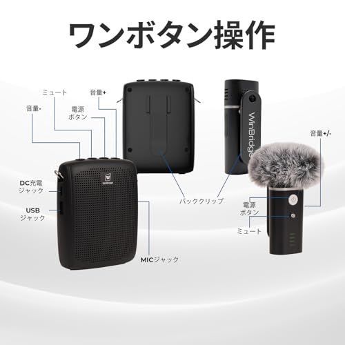 W WINBRIDGE ポータブル拡声器 ハンズフリー拡声器 2600mAh 軽量 小型