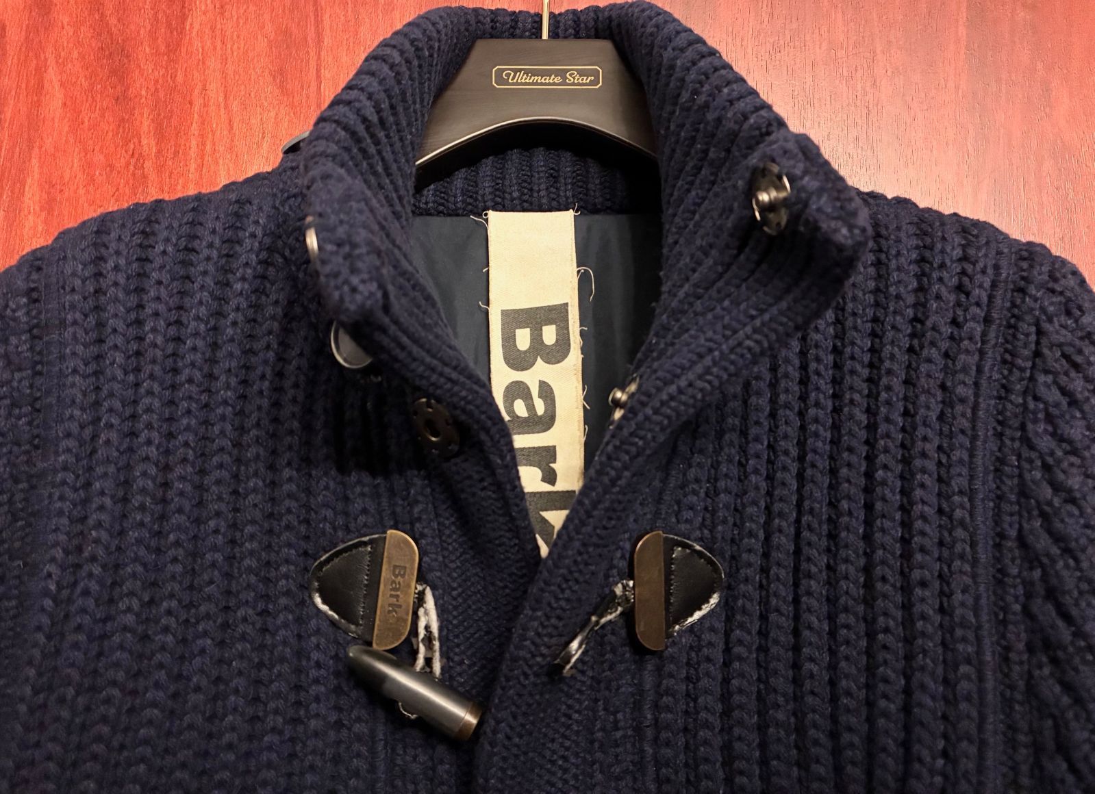 【美品】Bark バーク ニット ダッフルコート イタリア製 定価13万 M △訳あり商品△ MADE IN ITALY製 Bark ニットダッフルコート ネイビー