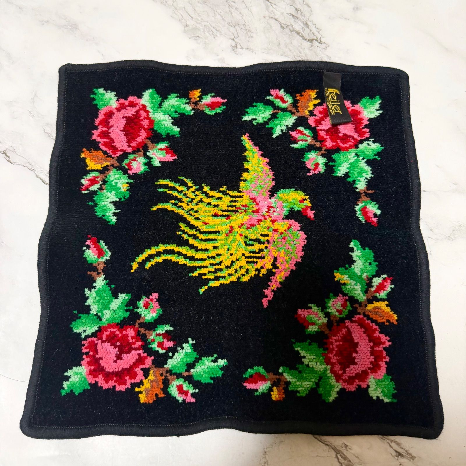 フェイラー FEILER タオルハンカチ ハンカチ ブラック 鳥 薔薇 お花 花