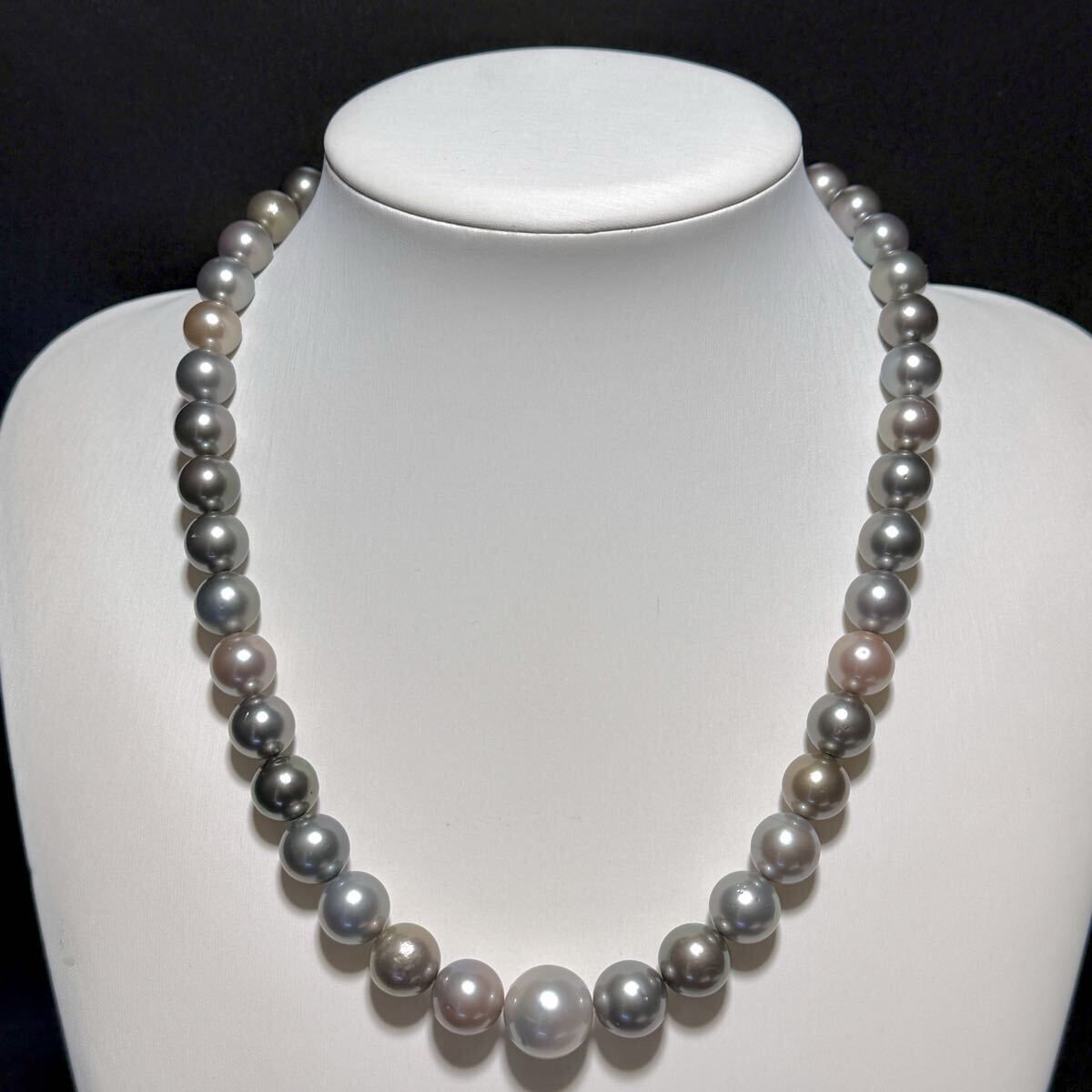 照り◎【925】黒蝶真珠 南洋パール ネックレス マルチカラー 8.7〜15.9