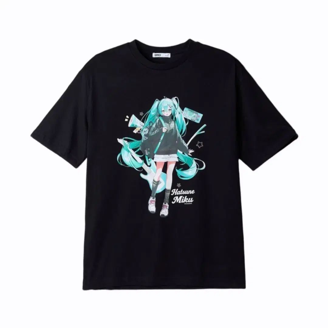 L SPAO 初音 ミク 半袖 Tシャツ ブラック