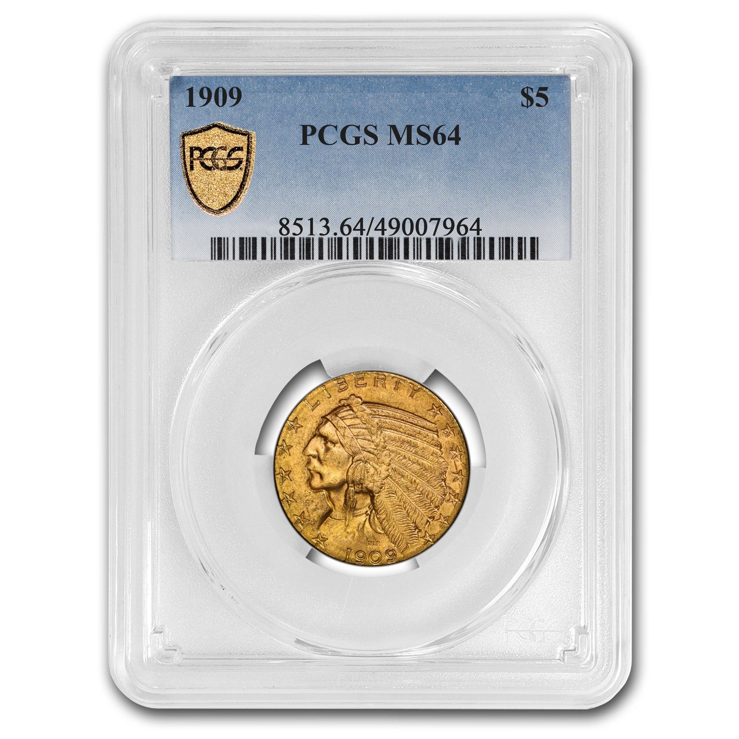 1909年 5ドル インディアンゴールド ハーフイーグル MS-64 PCGS - メルカリ