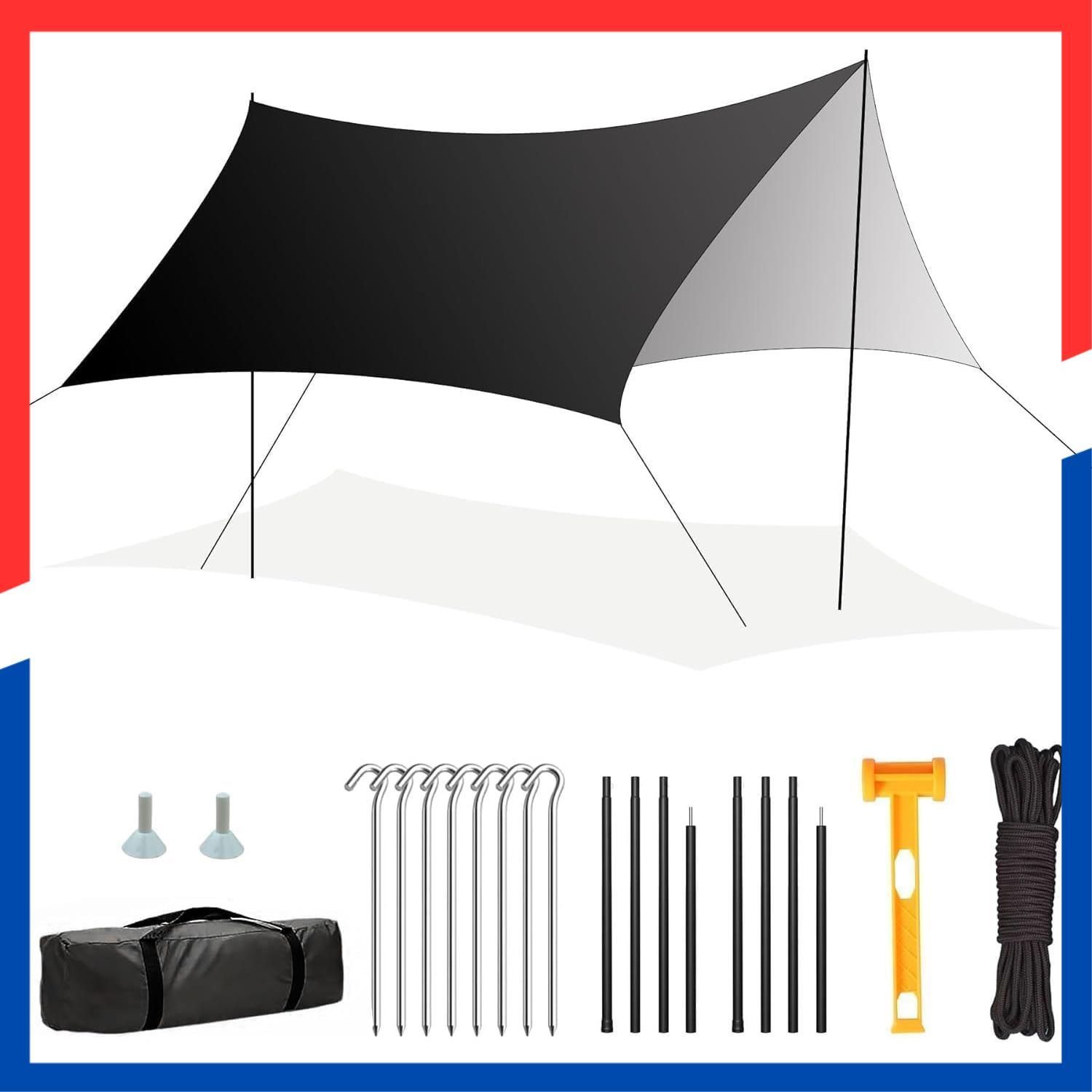 [Limited Quantity] Awning Tent, Highly Water Resistant, Camper, UV Protection, Sunshading/Heat Shielding/Flame Retardant/Water Resistant, Lightweight, UPF 80+ Waterproof Tarp, UV Cool, Easy Installation, Picnic, Fishing, Mountaineering, Sports Day, Outdoor (3M Tarp*4M/3M WAIZY*5M)