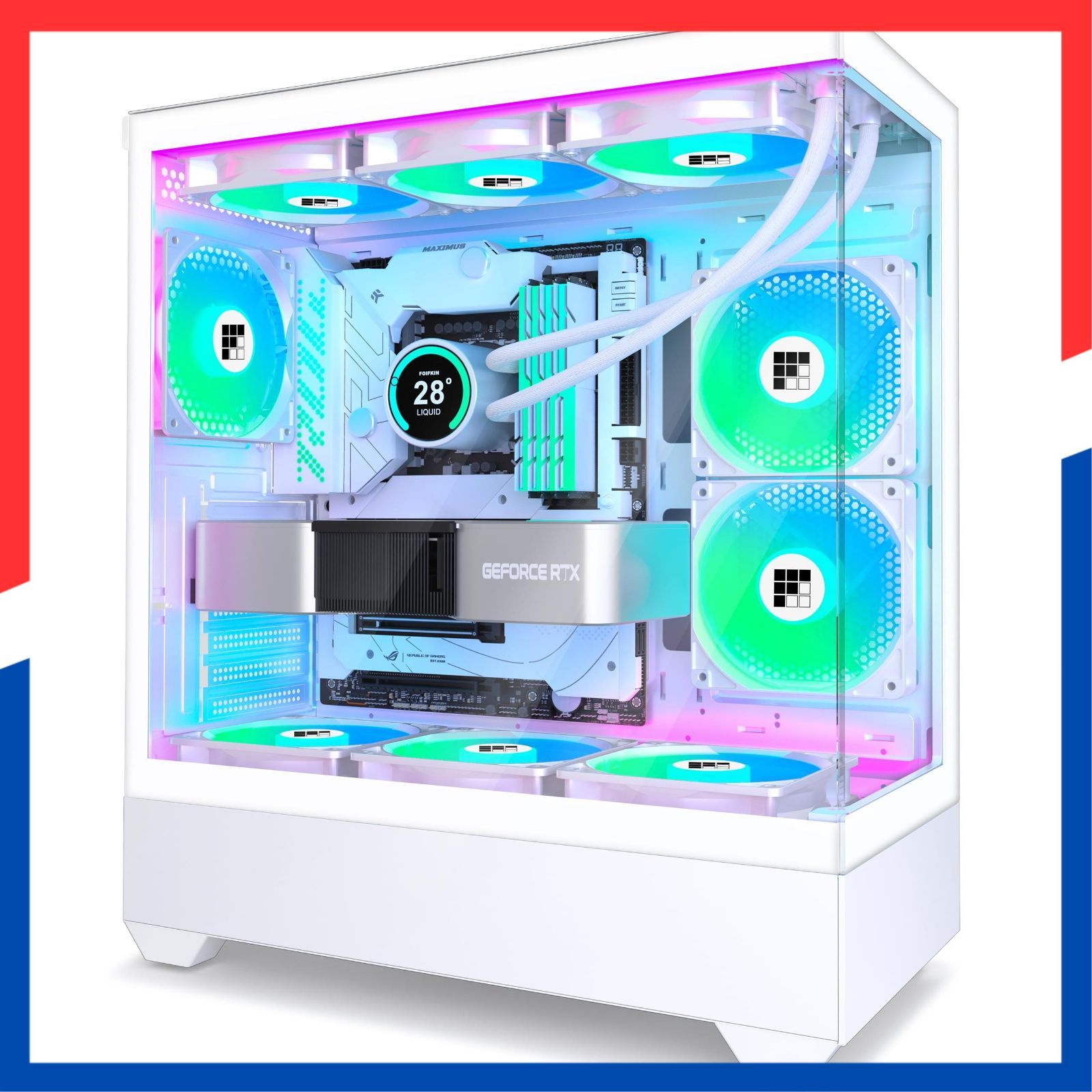 【数量限定】ARGBファン、ATXミッドタワーゲーミングケース、F1 (ホワイト PWM プリインストール6 - F1) PCケース FOIFKIN