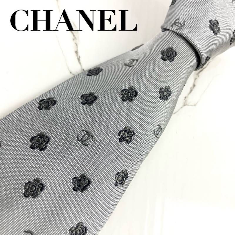 美品 CHANEL シャネル ネクタイ ココマーク ロゴ カメリア フラワー 花