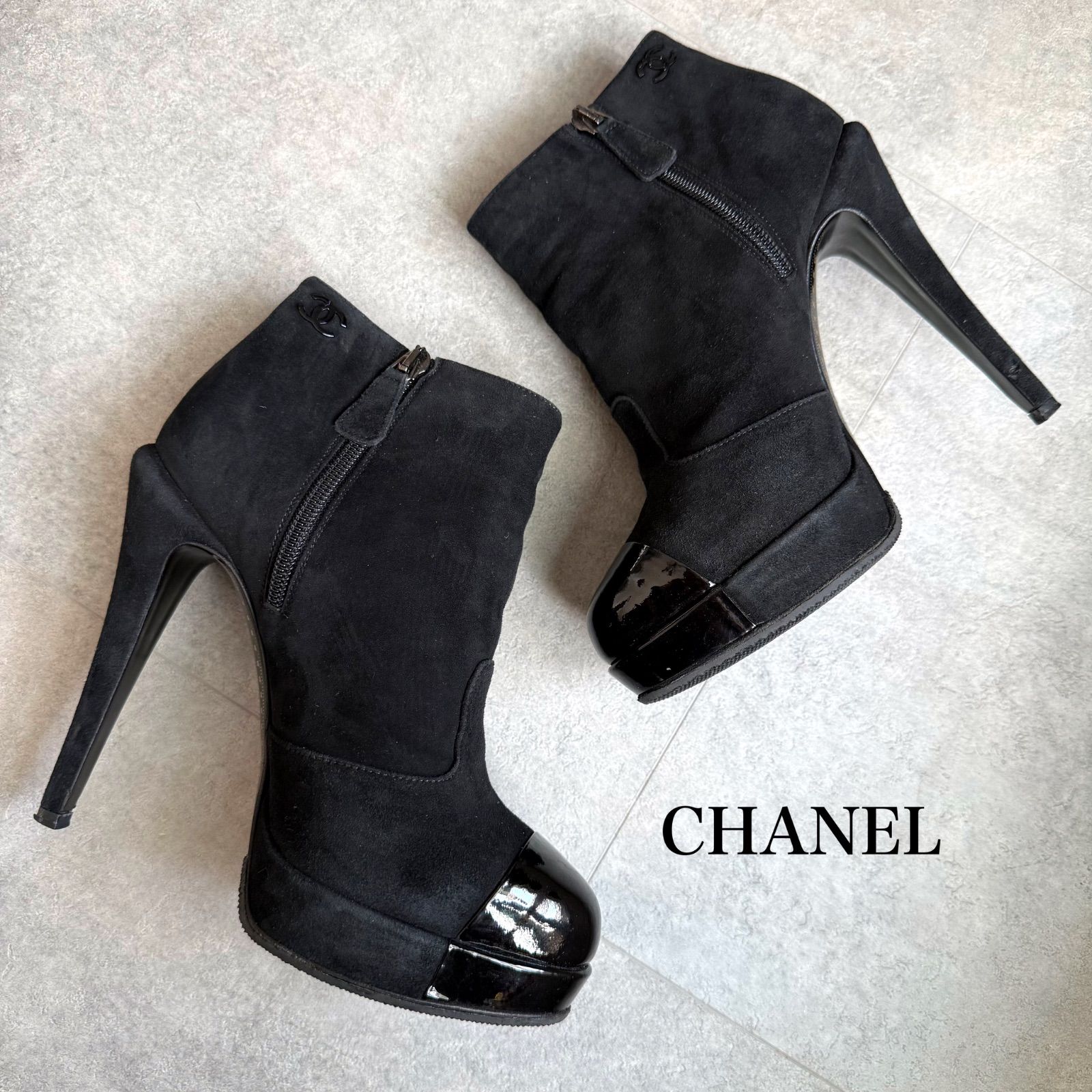CHANEL シャネル ココマーク スエード パテントレザー ショートブーツ