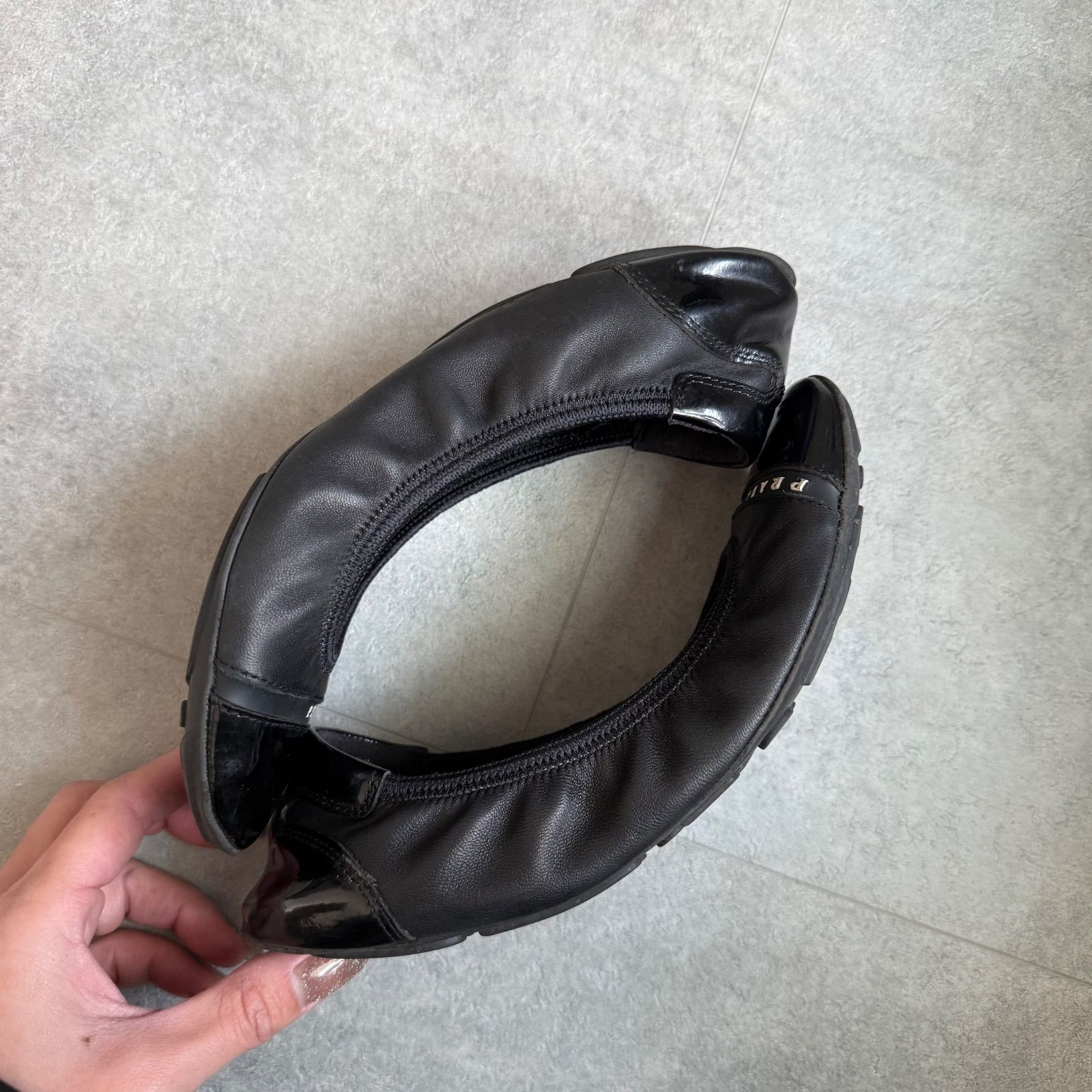 美品 PRADA プラダ ロゴ バレエシューズ フラットシューズ ラムレザー 