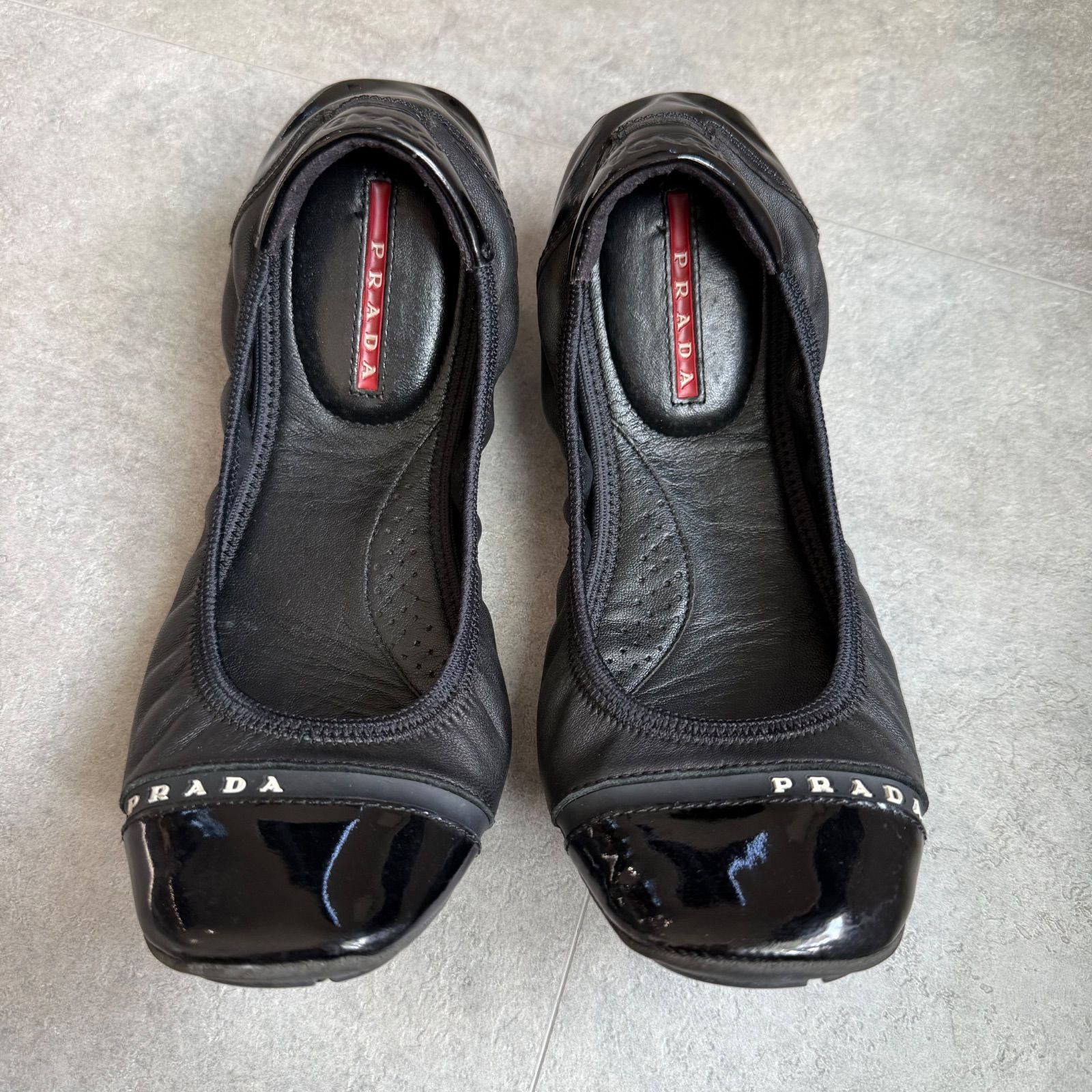 美品 PRADA プラダ ロゴ バレエシューズ フラットシューズ ラムレザー 