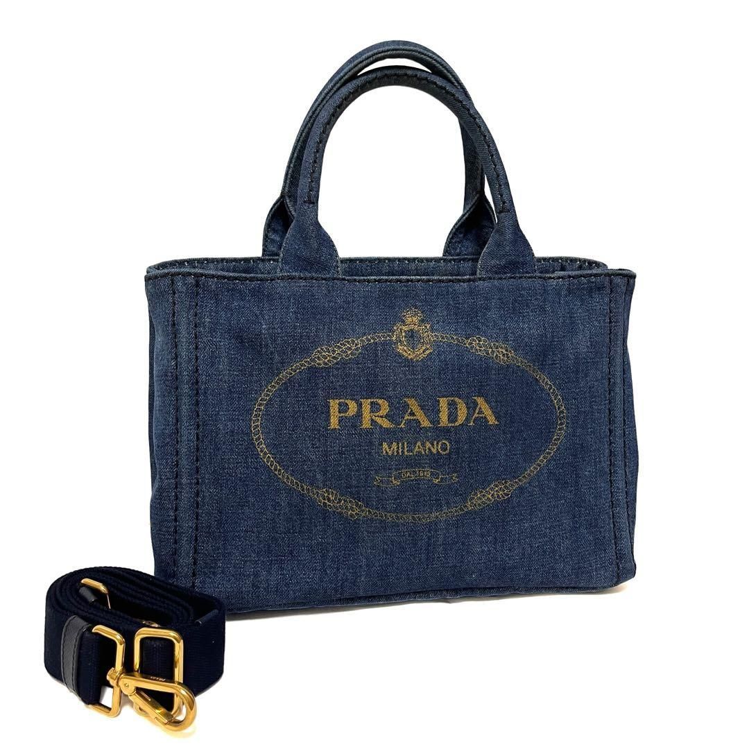PRADA プラダ カナパ 2way トートバッグ ハンドバッグ デニム ブルー