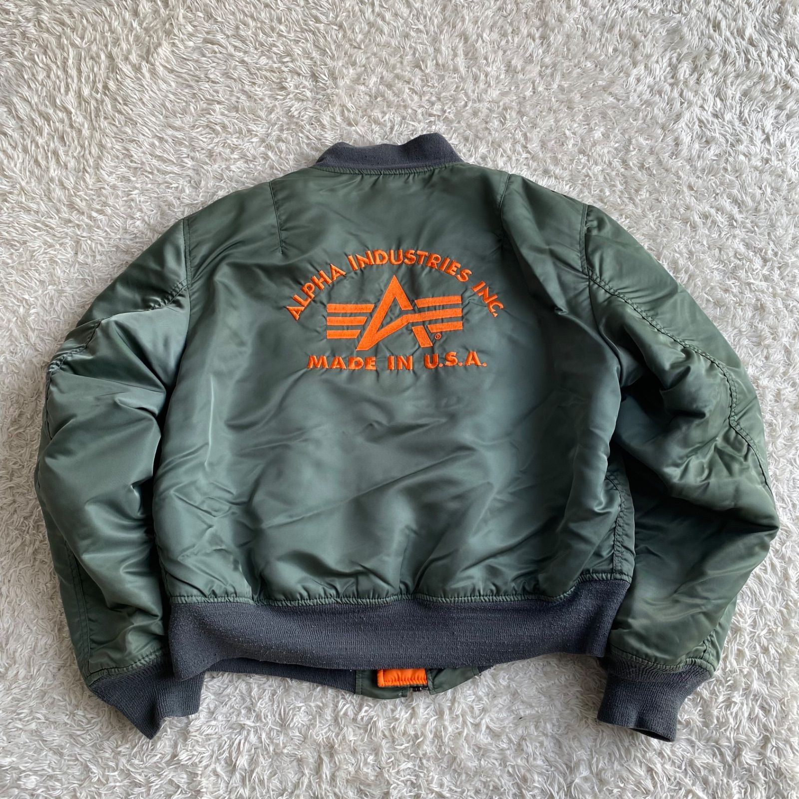 90s USA製 ALPHA アルファ MA-1 フライトジャケット バック刺繍ロゴ
