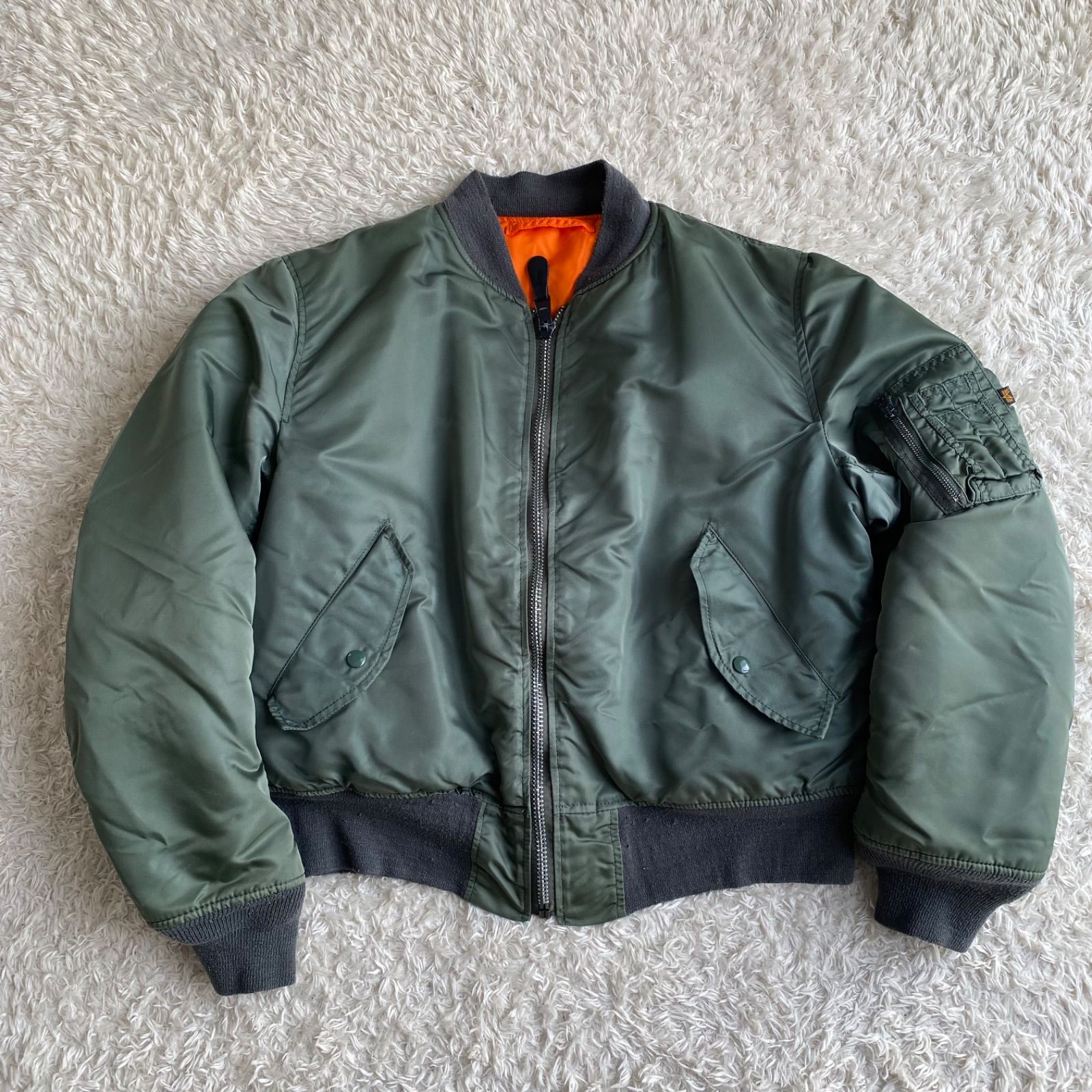 90s USA製 ALPHA アルファ MA-1 フライトジャケット バック刺繍ロゴ