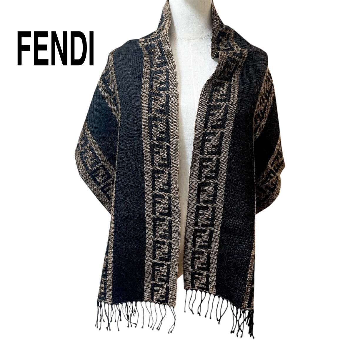 【美品】FENDI ズッカ柄 ウール100% マフラー ランダムパターン パッチ 新品同様□ FENDI フェンディ ズッカ柄 ウール100％ マフラー