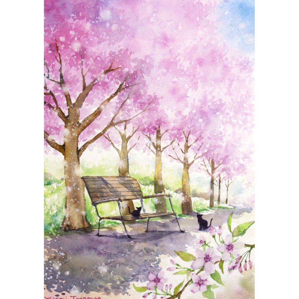 原画）桜の下でひとやすみ【SMサイズ／水彩画／#3034】 - メルカリ