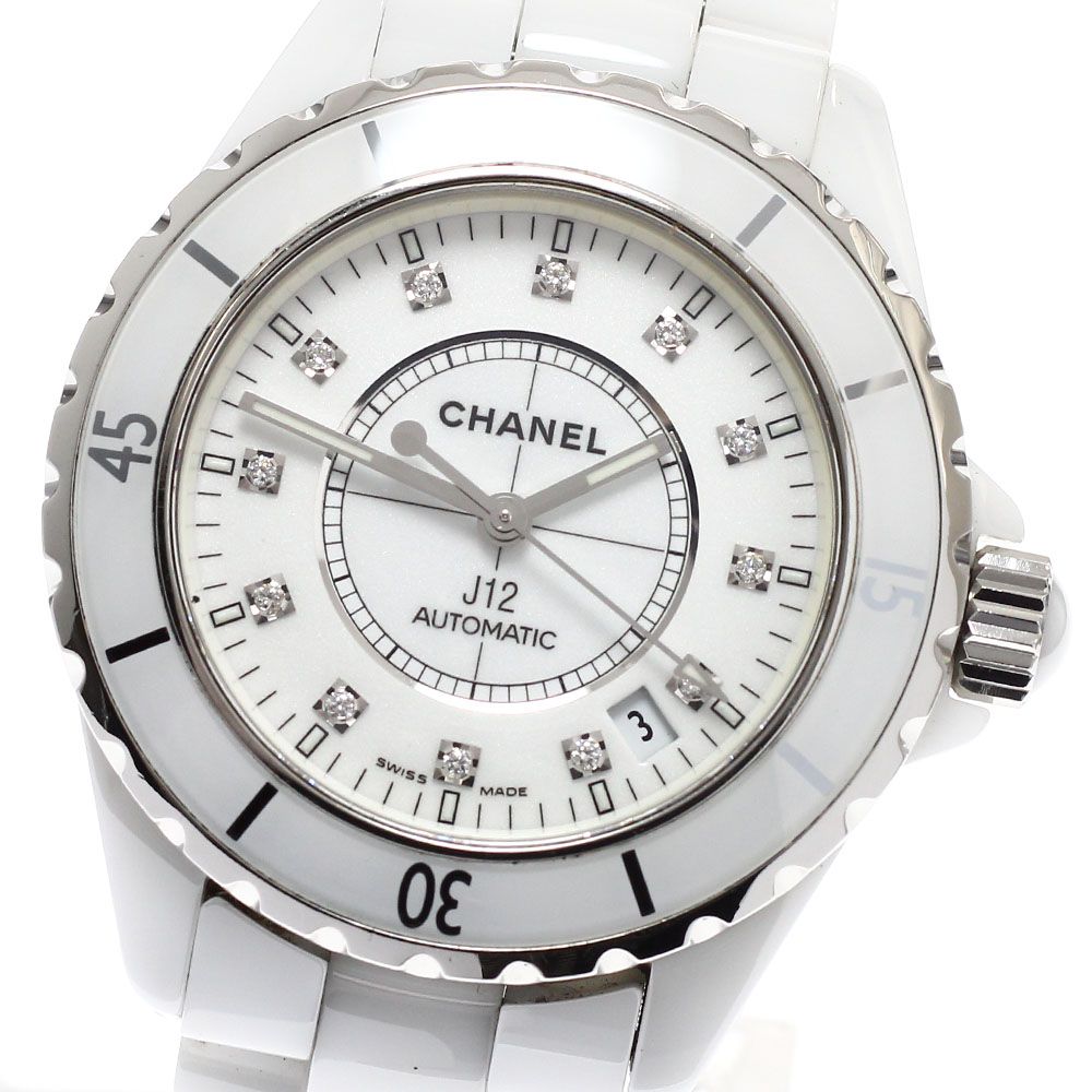 シャネル CHANEL H1629 J12 38mm 白セラミック 12Pダイヤ デイト