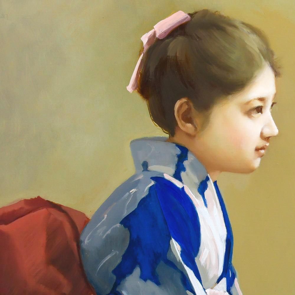 真作】【WISH】上尚司「はたち」油彩 10号 ◇初々しさ残る清楚な和美人