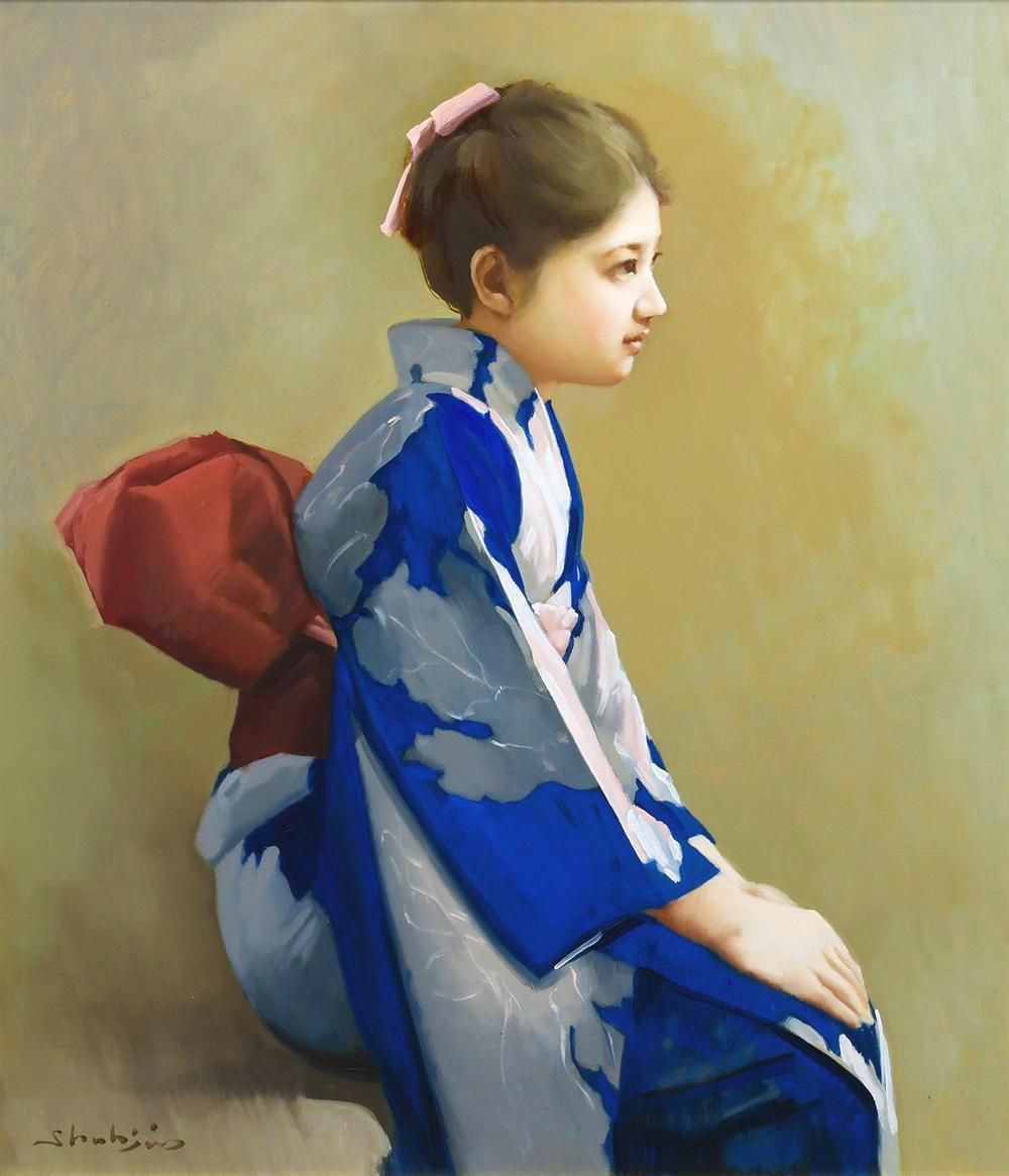 真作】【WISH】上尚司「はたち」油彩 10号 ◇初々しさ残る清楚な和美人