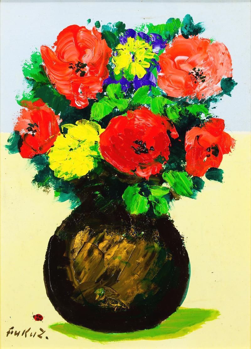 一日一福 日本画 花瓶の花 一日一福 日本画 花瓶の花 一日一福 日本画 花瓶の花 早坂 信 「花と三