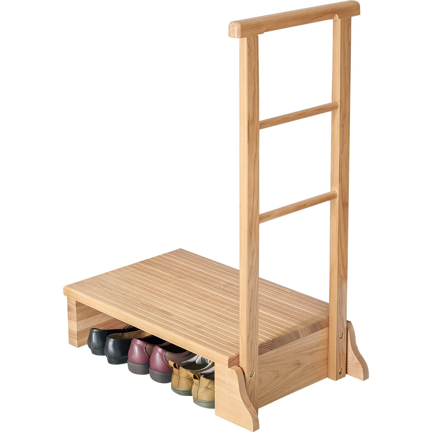 新品 萩原 玄関踏み台 玄関台 手すり付き踏み台 手すり台 頑丈 総無垢