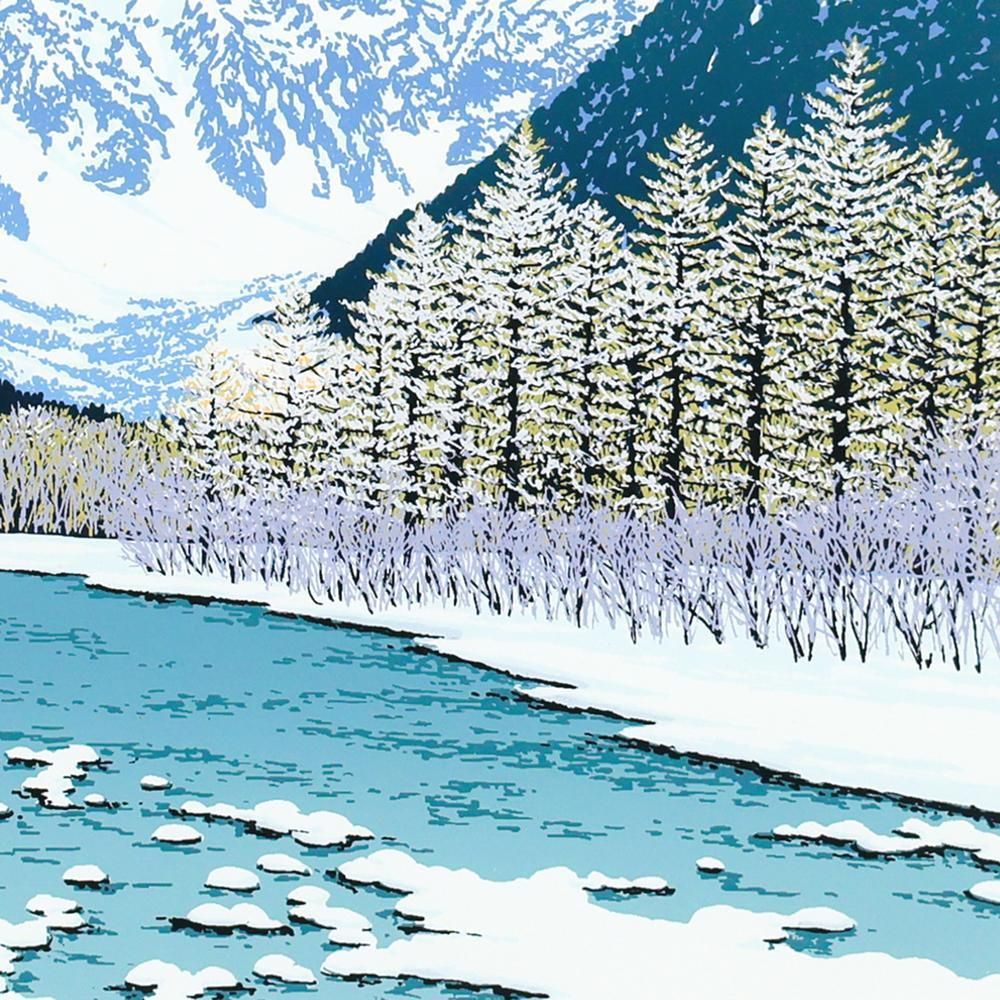 真作】【WISH】小暮真望「雪陽 穂高連峰」シルクスクリーン 直筆サイン