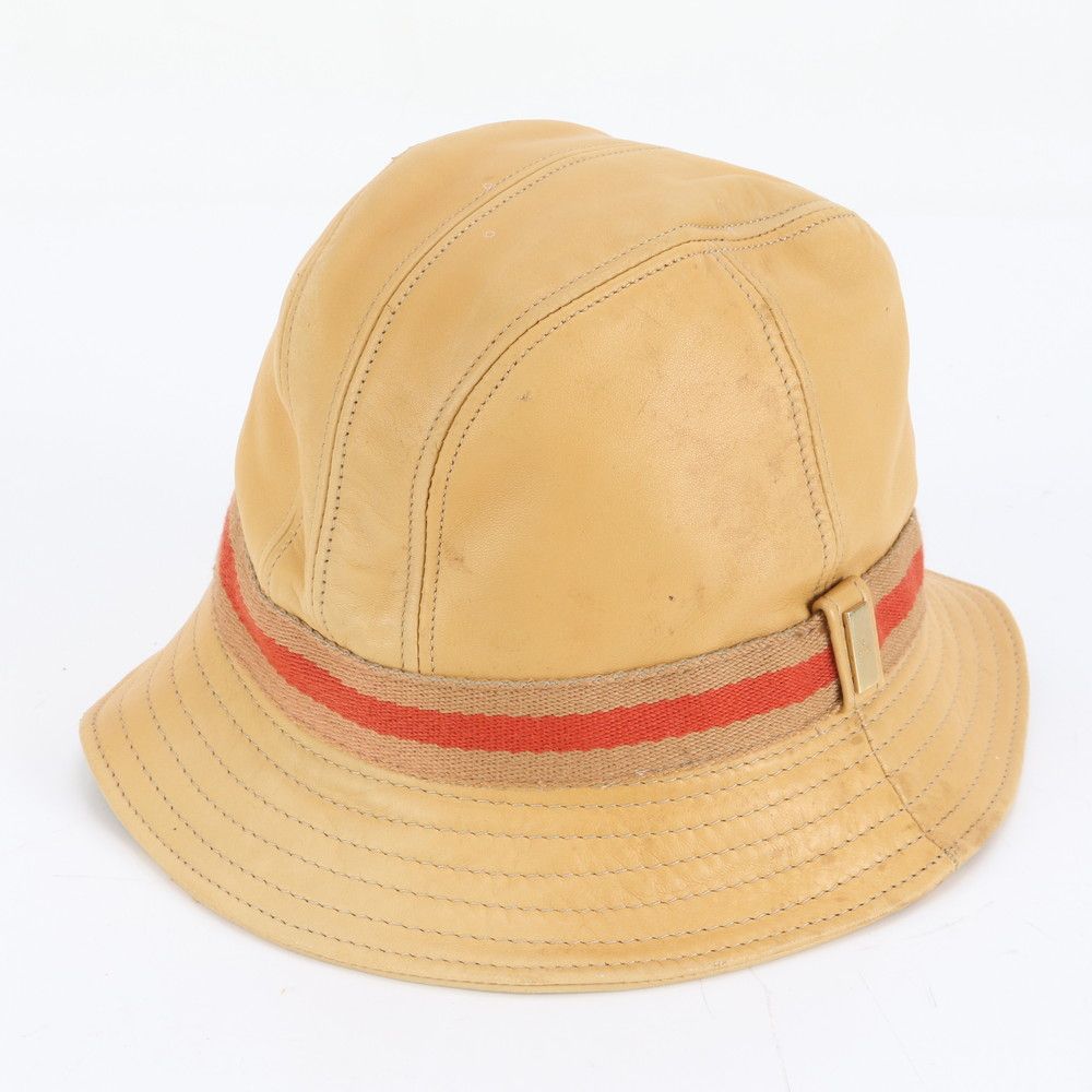 グッチ シェリー ライン レザー バケット ハット バケハ M 帽子