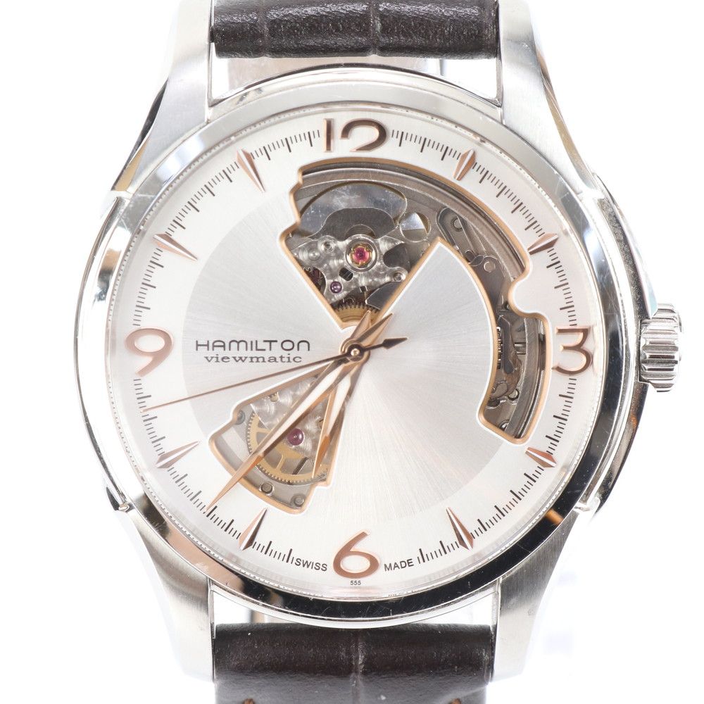 ハミルトン ビューマチック オープンハート H325651 腕時計 ウォッチ 自動巻き クロコダイル エンボス レザー メンズ REE DK28 5