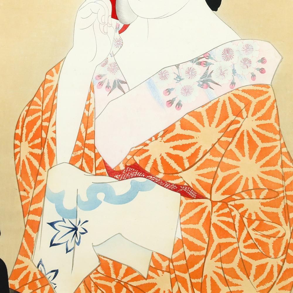 真作】【WISH】伊東深水「化粧美人」木版画 6号大 昭和10年 勝村版 〇