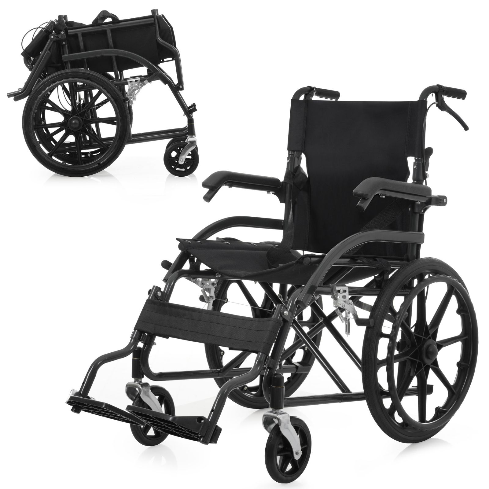 車椅子 折畳み 自走式ノーパンクタイヤ 外出用 介護 福祉用具 ブラック+レッド 車椅子 折畳み 自走式 自走介助兼用 自立できる 軽量 コンパクト