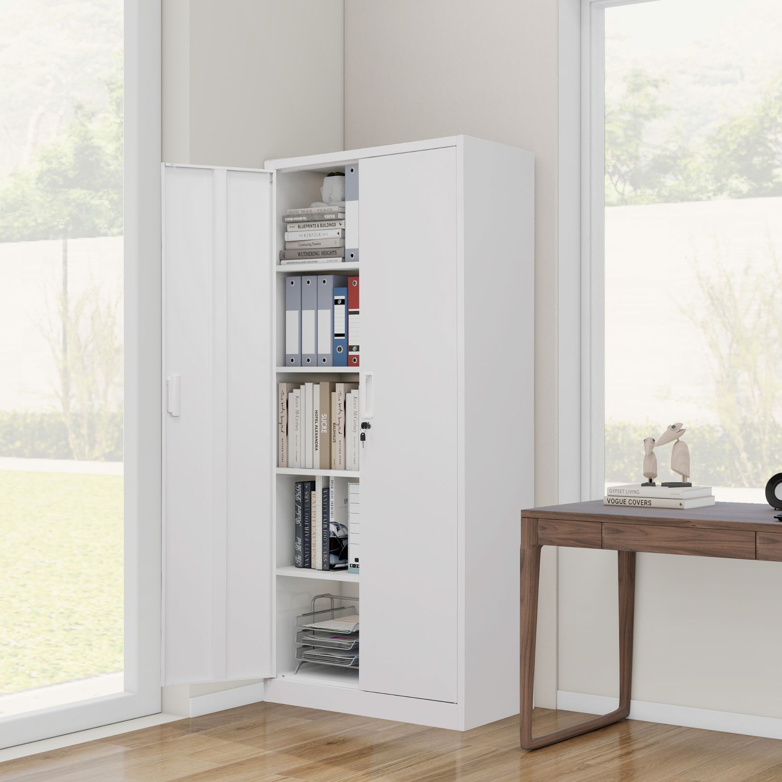 スチール書庫 両開き書庫 書類保管庫 高さ180cm 保管庫 収納 オフィス