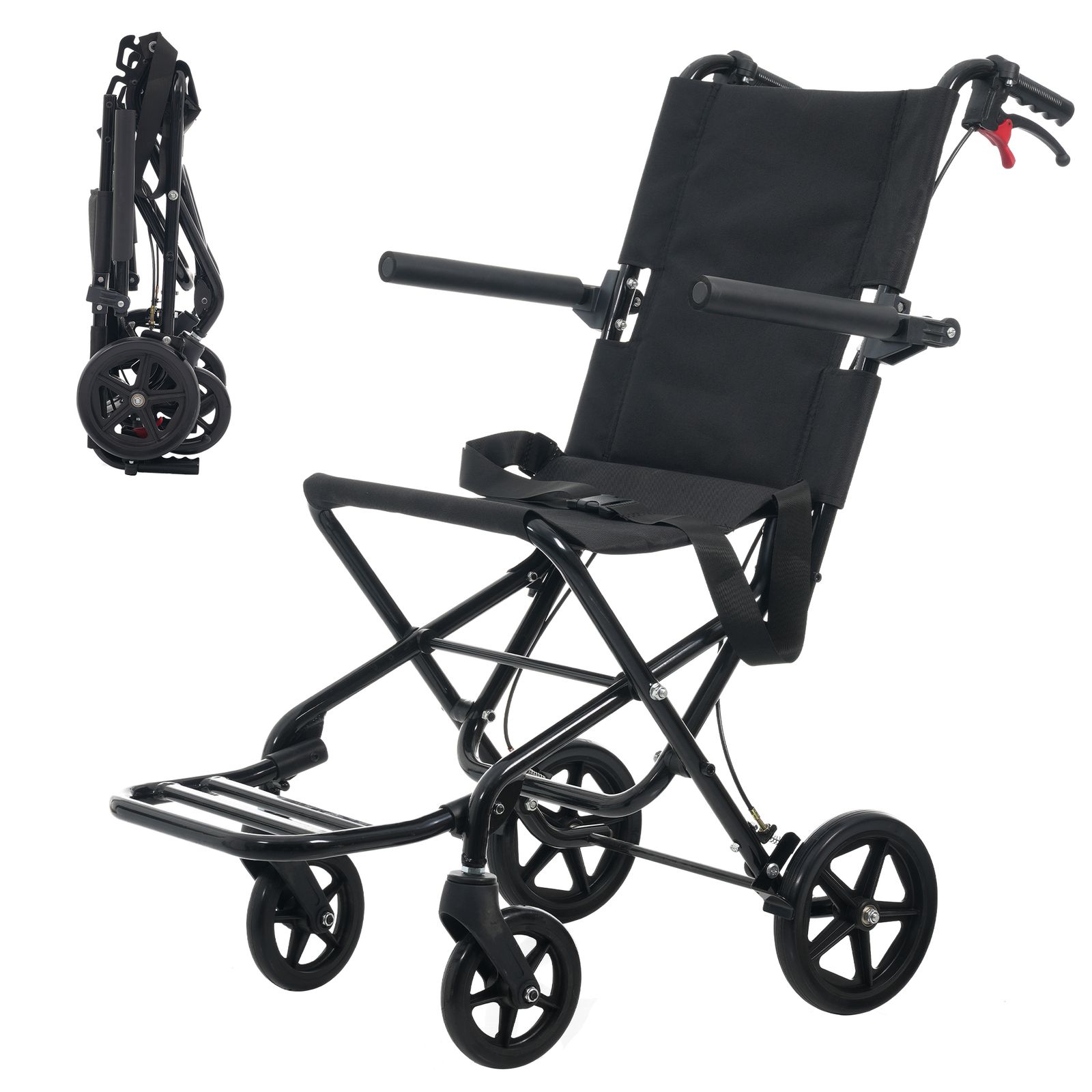 折りたたみ式黒い介助用車椅子　コンパクト車椅子 ノーパンクタイヤ MRG JAPAN [専門家監修] 車椅子 介助用 軽量 折りたたみ コンパクト 3