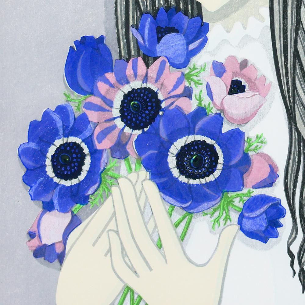 真作】【WISH】池田修三「あねもね」木版画 8号大 1979年作 直筆サイン