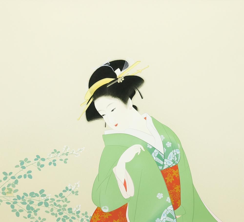 真作】【WISH】上村松園「新秋」シルクスクリーン 10号 上村淳之監修