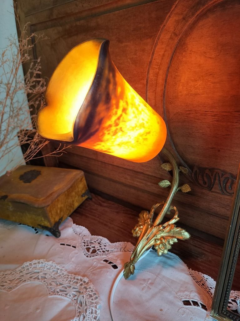 フランス アンティーク 壁かけ ブロンズ ランプ 装飾 ガラスシェード