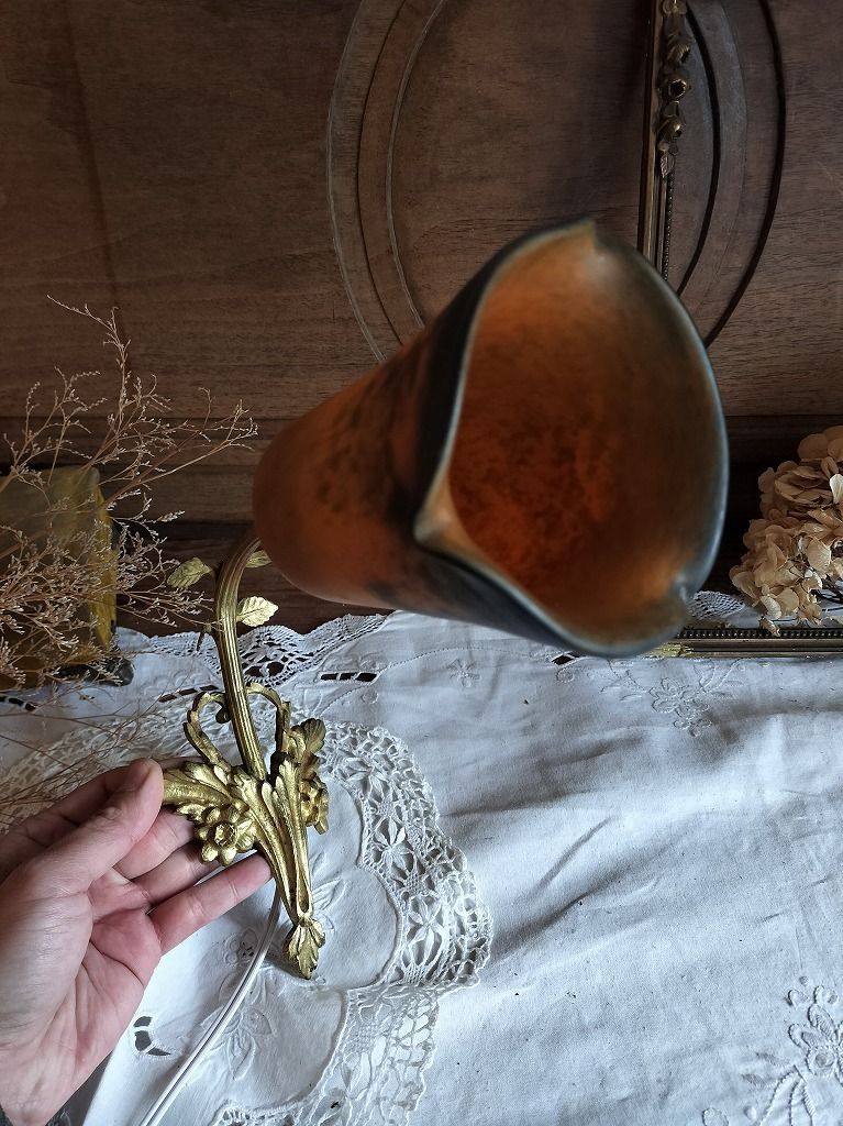 フランス アンティーク 壁かけ ブロンズ ランプ 装飾 ガラスシェード