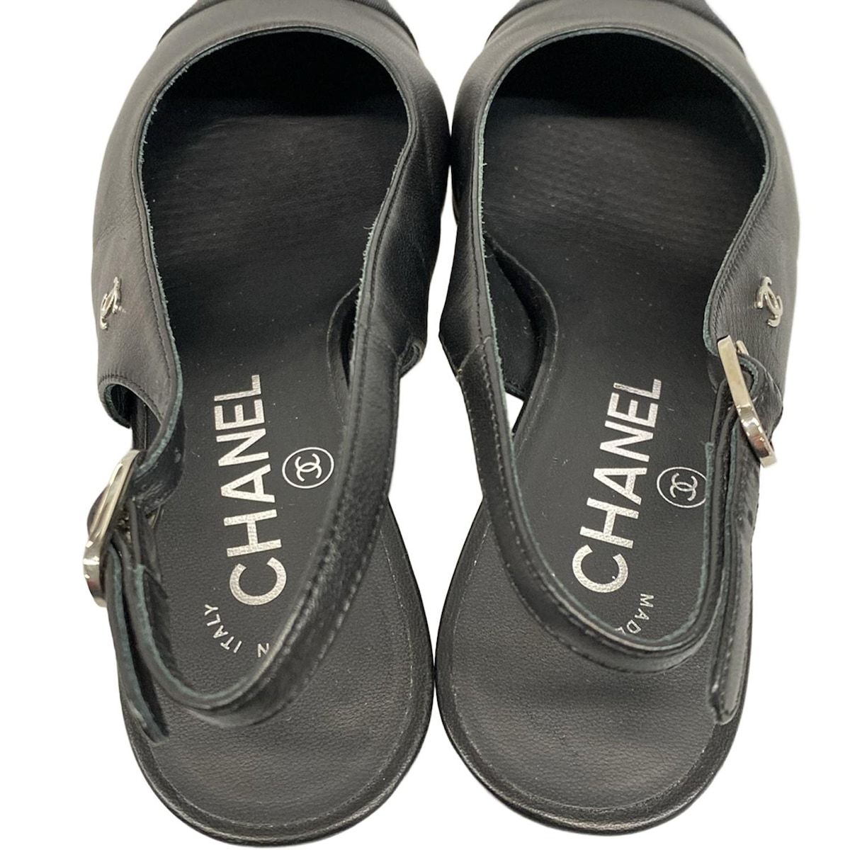シャネル スリングバック サンダル CHANEL(シャネル) サンダル 35 1/2 C スリングバック シューズ 黒 ココ