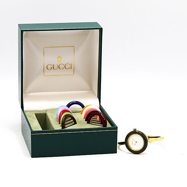 箱付 稼働 良品 グッチ チェンジベゼル 11/12.2 QZ ホワイト文字盤