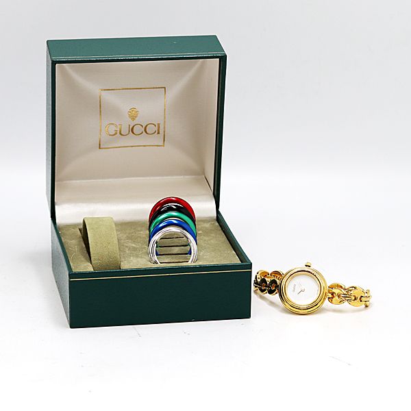 箱付 稼働 良品 グッチ チェンジベゼル 11/12.2 QZ ホワイト文字盤