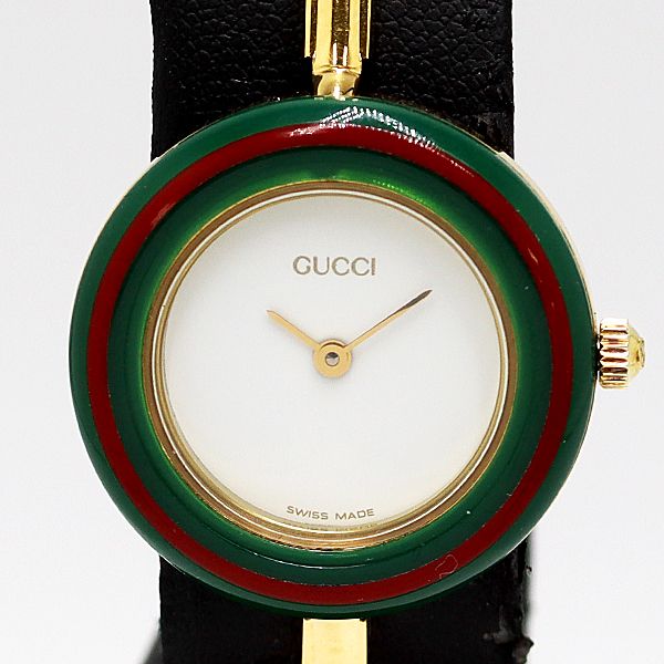 保/箱付 稼働 良品 グッチ チェンジベゼル 11/12.2 QZ ホワイト文字盤