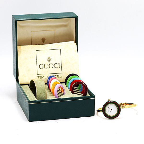 保/箱付 稼働 良品 グッチ チェンジベゼル 11/12.2 QZ ホワイト文字盤