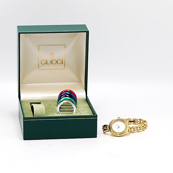 新品同様 箱付 稼働 グッチ チェンジベゼル 11/12.2 QZ ホワイト文字盤