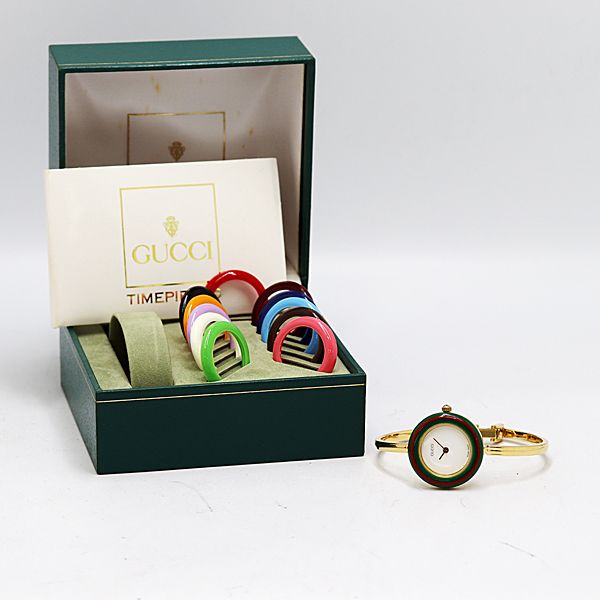 良品 箱付 稼働 グッチ チェンジベゼル 11/12.2 QZ ホワイト文字盤