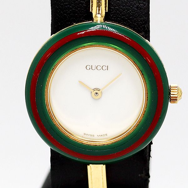 良品 箱付 稼働 グッチ チェンジベゼル 11/12.2 QZ ホワイト文字盤