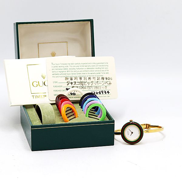【高騰中】グッチ　チェンジベゼル　11.12.2 箱ベゼル11個付　箱説保 保/箱付 稼働 良品 グッチ チェンジベゼル 11 12.2 QZ ホワイト文字盤