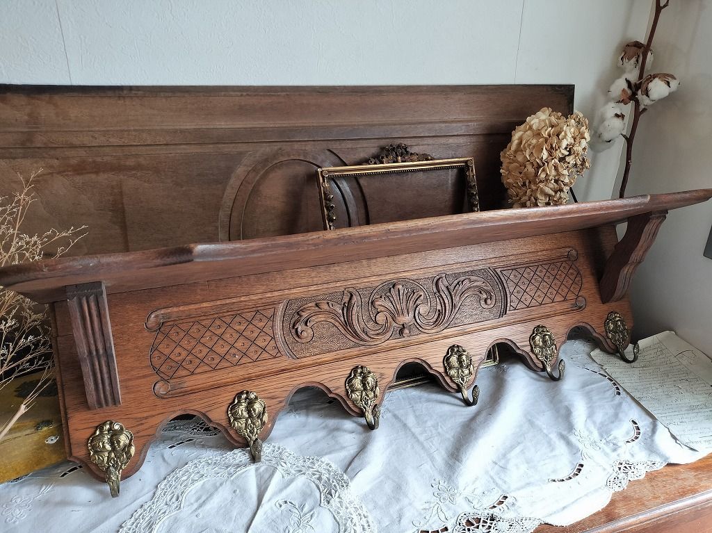 フランス アンティーク 木製 フック付きウォールラック 美品 - メルカリ