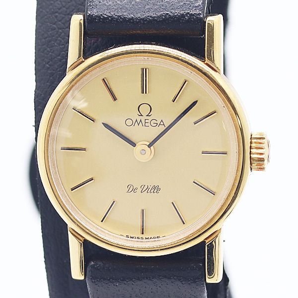 良品 稼働 オメガ デビル 手巻き ゴールド文字盤 レディース腕時計